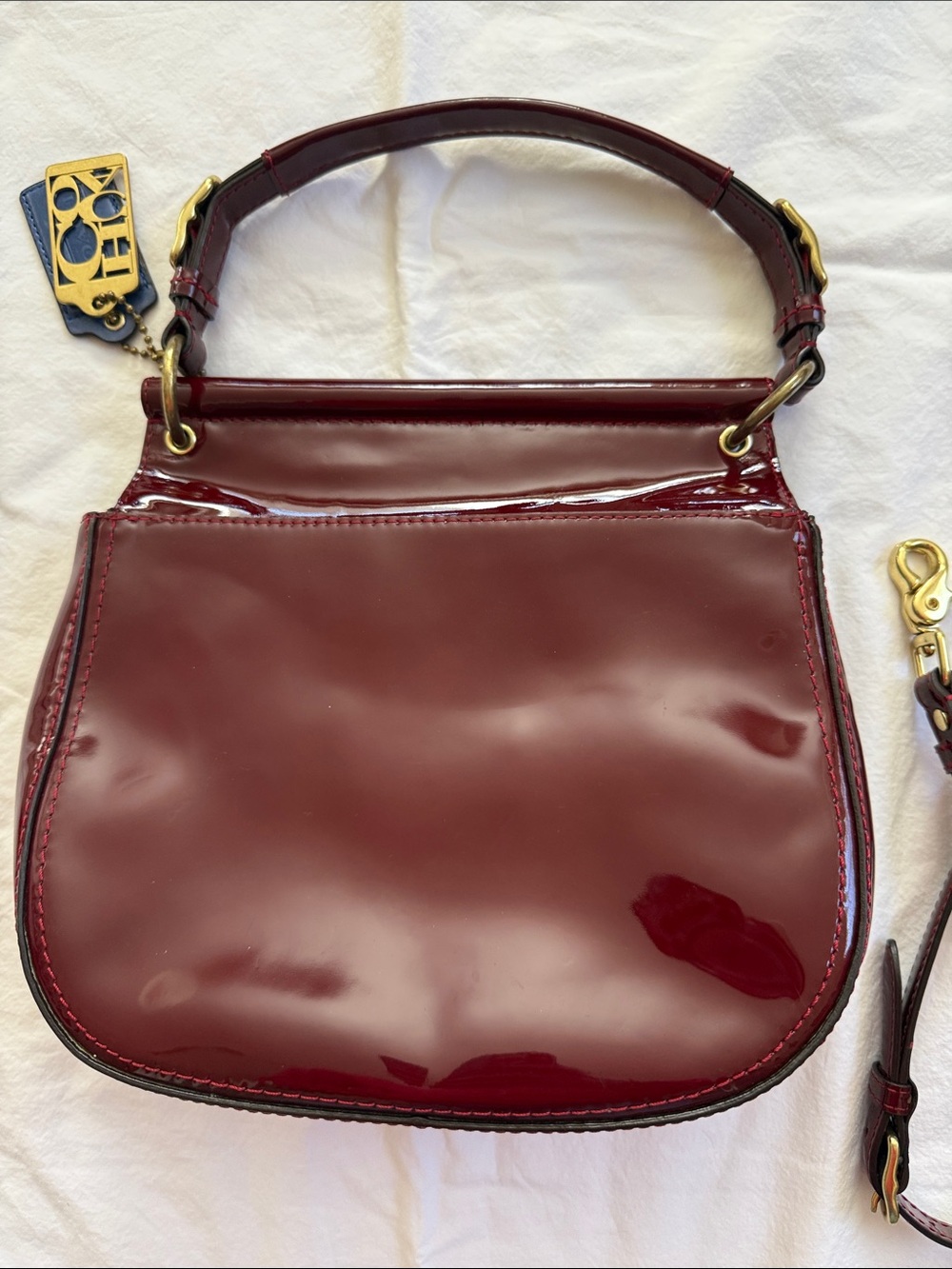Coach Willis Top Handle Handbag in Crimson Red Patent Leather - Picture 5 of 15